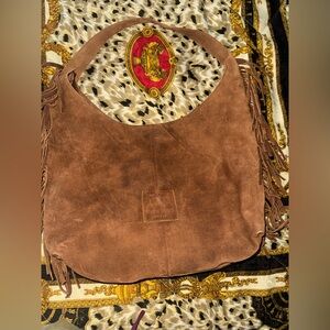 Haute hippie Brown suede shoulder bag with fringe